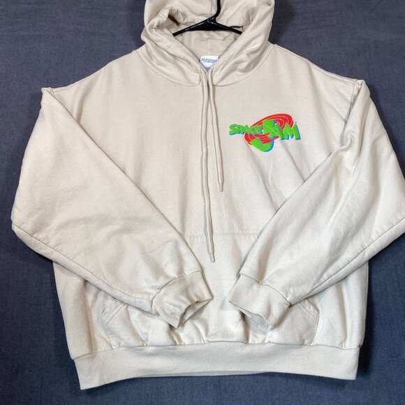 Space Jam Beige Hoodie Front & Back Graphics Large Size Cotton/Poly Blend Unisex - Picture 2 of 11